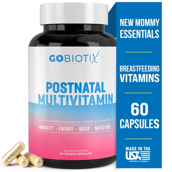 GoBiotix Postnatal Vitamins for Women Breastfeeding, Organic Supplement for Energy & Lactation Support, 60 Caps