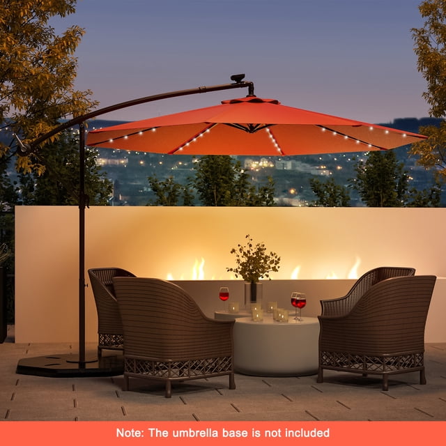 Costwsy 10 Ft Patio Solar LED 40 Lights Offset Umbrella Crank Cross Base Wine Orange