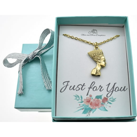 Nefertiti Necklace in 24K Gold Plated Pewter on an 18 Inch Gold Plated Stainless Steel Chain. Nefertiti Jewelry for Women, Men and Teens.