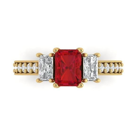 Clara Pucci 14K Yellow Gold 1.88ct Tourmaline Three-Stone Ring for Women