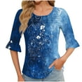 thumbnail image 6 of JTZGDY Cute Floral Tops for Women Dressy Casual Ruffled Half Sleeve Ruched Pleated Crew Neck Graphic T-Shirts Loose Fit Tshirt Tunic Blouse Navy#02 M, 6 of 8