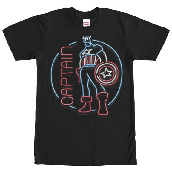Men's Marvel Captain America Neon Sign Print  Graphic Tee Black Small
