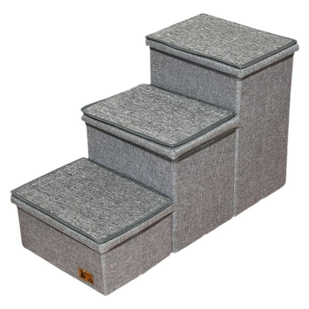 Escalera plegable de 3 peldaños para perros con almacenamiento, ideal para sofá, cama, coche o para gatos mayores. Gris