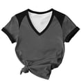 thumbnail image 5 of Enjoytime Short Sleeve Tops for Women Patchwork V-Neck T-Shirt Summer Business Casual Basic Tees, 5 of 6