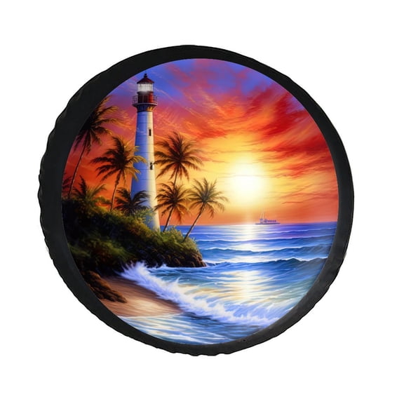KAKALAD Lighthouse Beach Garden Summer 05 Spare Tire Cover PVC Leather Universal Vehicle Accessories Buckle Car Tools 14”in