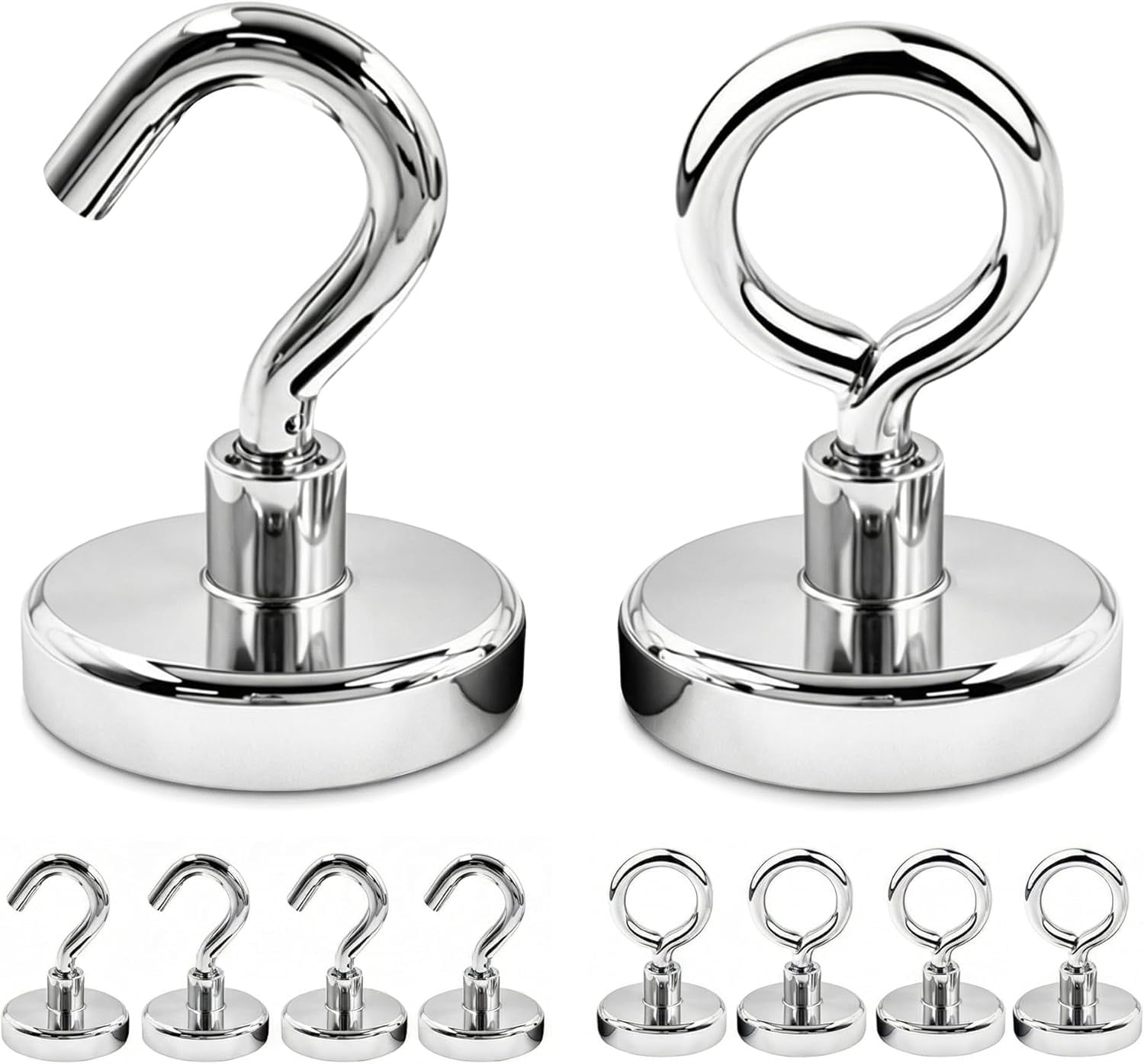 RGHJAR-Camping Tent Hooks - 5 Hooks & 5 Rings Outdoor Tent Magnet Clip Hanger, Heavy Duty Magnetic Hooks for Canopy, Tarp, Awning, RV, Garage, Silvery