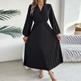 thumbnail image 2 of Kaemgyyd Maxi Dresses for Women Pleated V Neck Long Lantern Sleeves Dress Elastic Waist Elegant Flowy Long Dress, 2 of 6
