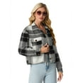 thumbnail image 3 of JWD Women's Cropping Jacket Casual Button Shacket Plaid Long Sleeve Blouses Top with Pocket Gray BlaPJk Pane S, 3 of 5