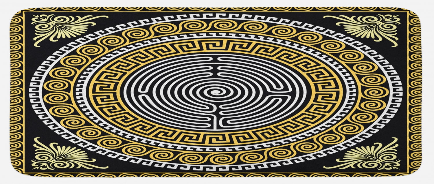 Greek Key Kitchen Mat, Classical Pattern with Intricate Design Spiral ...