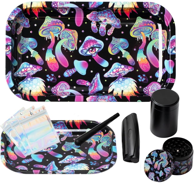 Juego de bandejas Little Hippie Trippy Mushroom de aluminio y metal x13