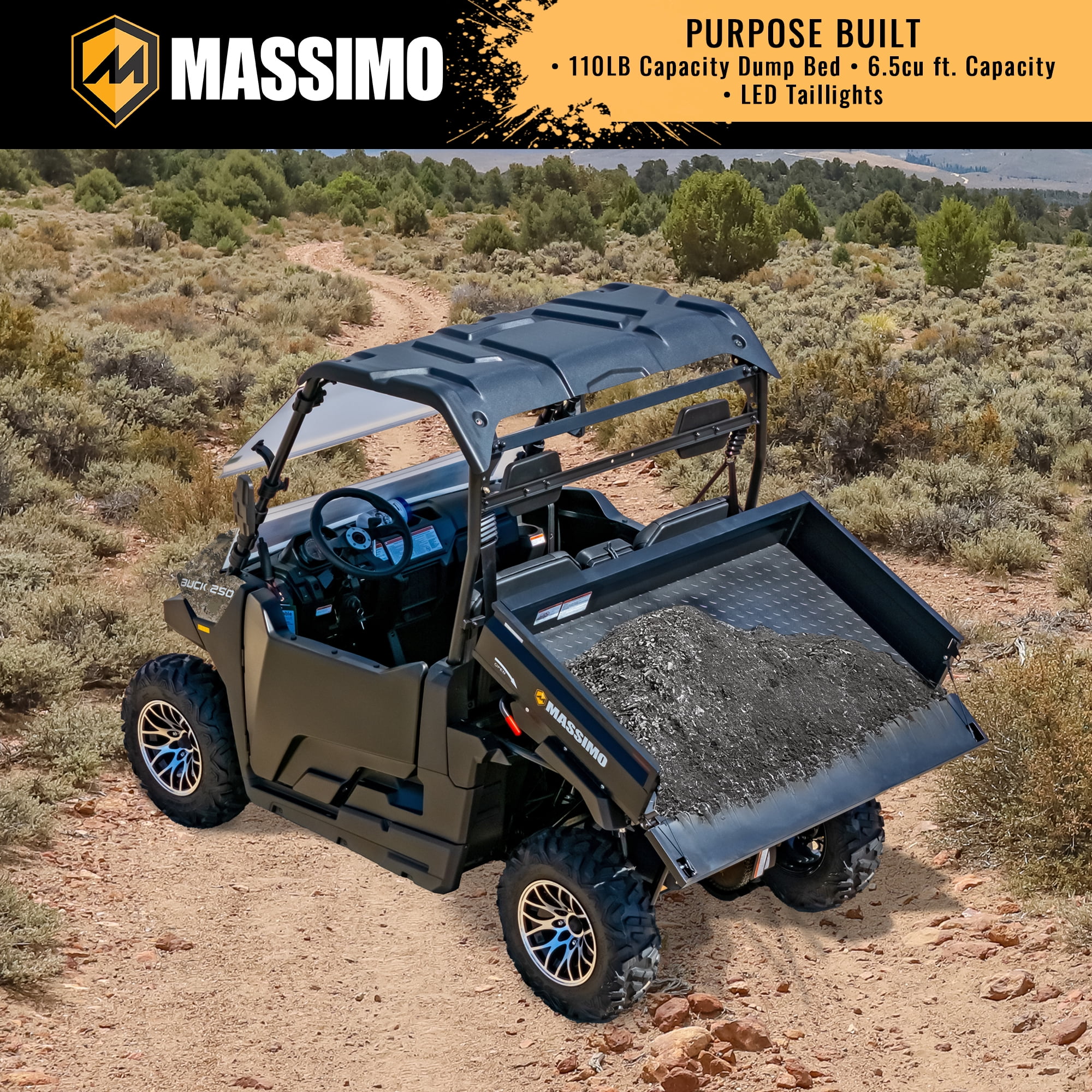 Massimo Buck 250 Side by Side UTV 12hp, 177cc, 6.5 cf. Dumping Cargo Bed - Camo