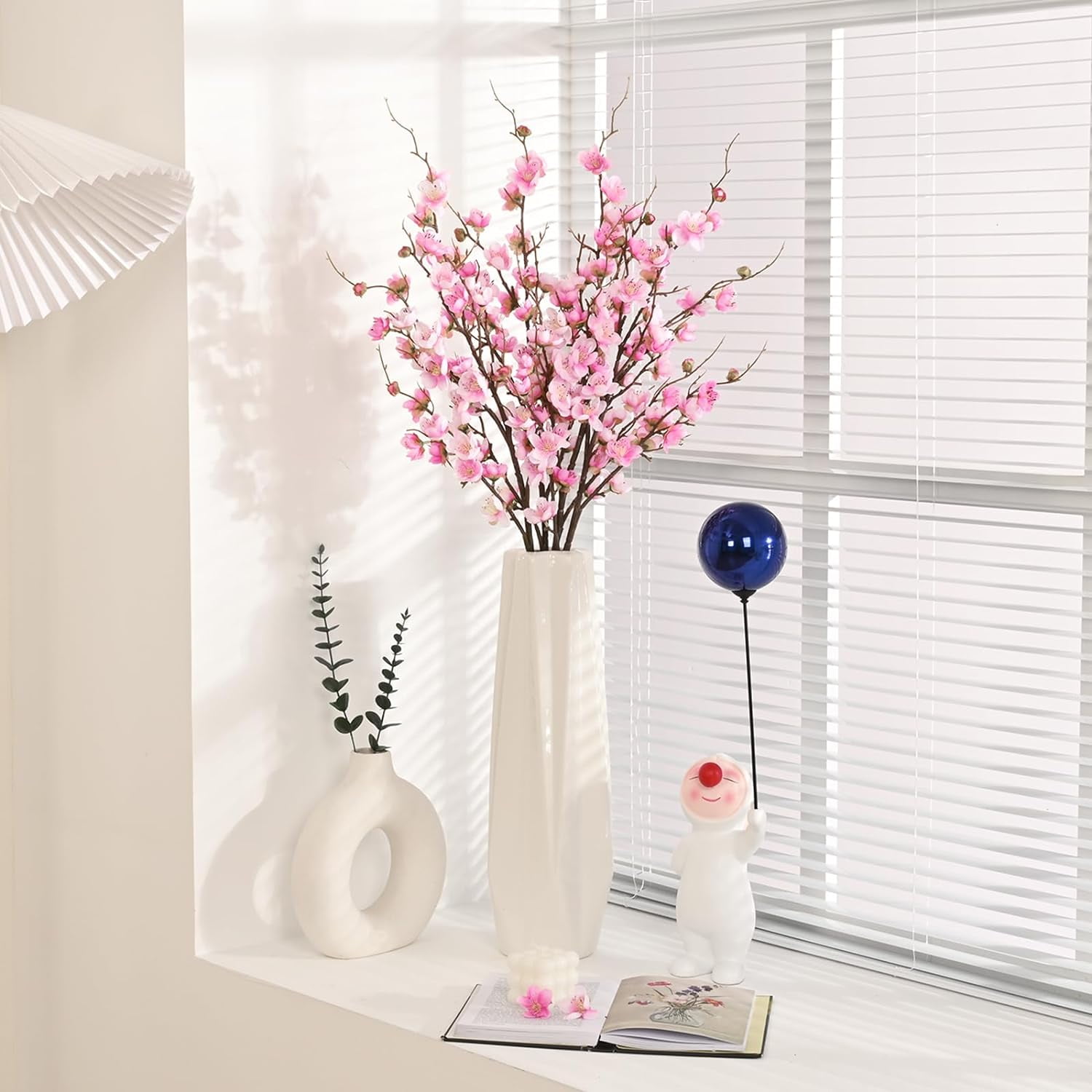 Cherry Blossom Branches for Vases, 36'' Faux Cherry Blossom Tree Decor with Long Stems, Artificial Flowers for Spring Home Indoor Outdoor Decoration (Yellow)