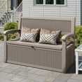 thumbnail image 3 of Dextrus 70 Gallon Lockable Storage Bench, Waterproof Outdoor Patio Deck Box for Supplies, Light Brown, 3 of 10