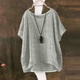 thumbnail image 3 of Helii Women's T Shirts Round Neck Short Sleeve Cotton Linen Casual Basic Tops Loose Breathable Blouses Fashion Travel Beach Vacation Outfits S-5XL Grey, 3 of 6