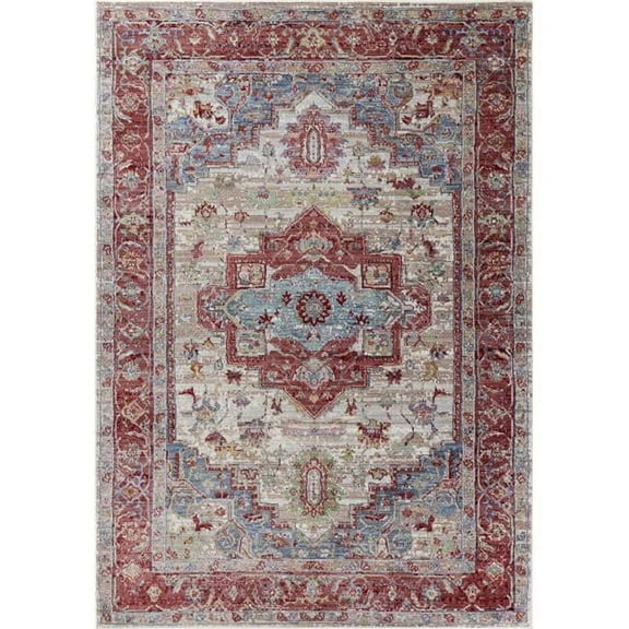 HomeRoots 350143 7 ft. 10 in. x 10 ft. 10 in. Polyester Grey & Red Area Rug