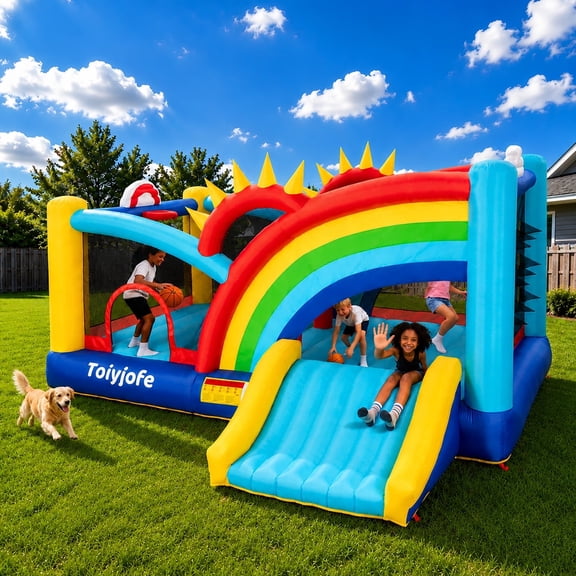 Toiyjofe 16FT Rainbow Bounce House for Big Kids 8-12, Large Inflatable Bouncer with Slide for Outdoor Party, Fits 6 Kids, GFCI Blower Included