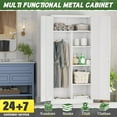 thumbnail image 3 of SOLAURA 2-Door Metal Freestanding Wardrobe Cabinet,71" H x 32" W x 16" D,White, 3 of 7