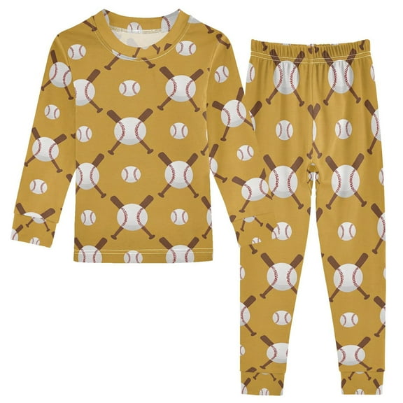 joogoo Baseball Balls Bats 2 Piece Long Sleeve Tee and Pants Cotton Pajama Set 5Y