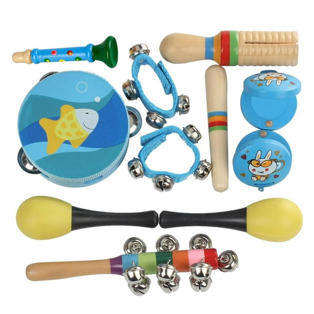 Tambourin pour Instruments de Musique pour Enfants + Maracas + Castagnettes  à Doigts + Cloches à la Taille 