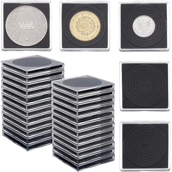 50 Pcs Clear Square Silver Dollar Coin Protector Holder Coin Collection Case of 10 Size with Adjustable Gasket for Collectors American Clear