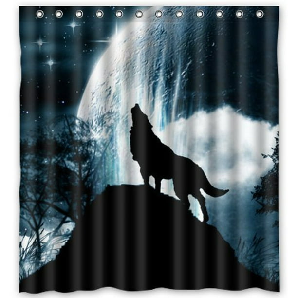 Greendecor Wolf Howl Waterproof Shower, Wolf Shower Curtain Bath Accessories