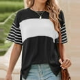 thumbnail image 5 of Womens T Shirt Casual Striped Color Block Knit Comfortable Blouses Summer Cotton Shirts Top Short Sleeve Crew Neck Basic Tee Tops, 5 of 6