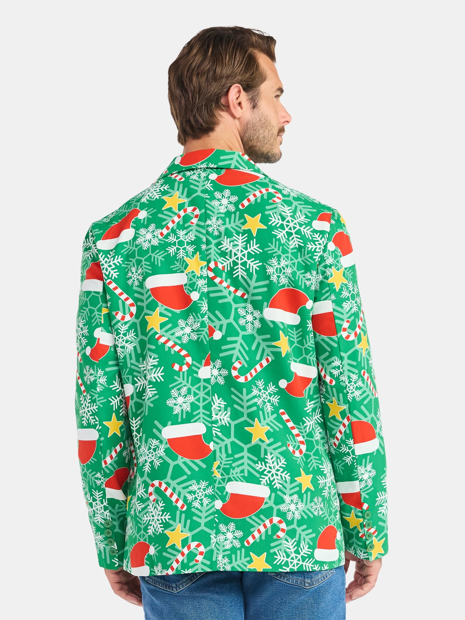 Jolly Knits Men's and Big Men's Christmas Holiday Print Suit Jacket Blazer, Sizes S-3XL