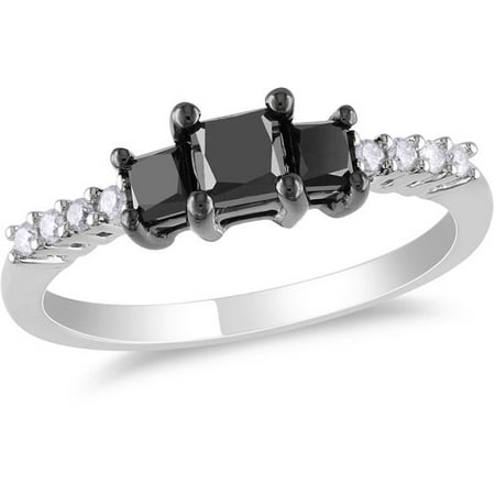 Miabella 1 Carat T.W. Princess Cut Black and White Diamond Engagement Ring in 10kt White Gold