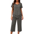 thumbnail image 6 of QIYAGBSA 2 Piece Sets for Women Round Neck Top and Capri Pants with Pockets Relaxed Fit Summer Casual Lounge Wear (Dark Gray XL), 6 of 6