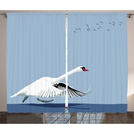 Navy Blue Curtains 2 Panels Set, Swan Taking Off From the Water Flying Birds in the Sky Wildlife Large Birds Art, Living Room Bedroom Decor, White Navy, by (Best Way To Keep Birds From Flying Into Windows)
