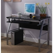 Kings Brand Furniture Home Office Computer Desk, Chrome Metal/Black Glass