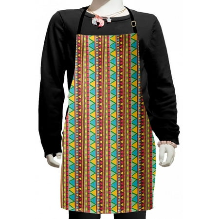 

Ethnic Kids Apron Geometric Pattern with Vertical Stripes and Zigzags Colorful Doodle Art Style Boys Girls Apron Bib with Adjustable Ties for Cooking Baking Painting Multicolor by Ambesonne