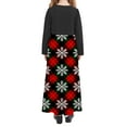 thumbnail image 5 of Vestido de manga larga con cuello redondo para niña, estampado navideño, manga larga, cuello redondo, bolsillos, falda larga informal para adultos, vestido de poliéster para niña., 5 of 5