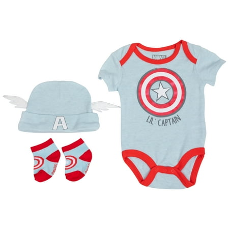 

Marvel Lil Captain America Shield Costume 3-Piece Infant Bodysuit Set-0-3 Months