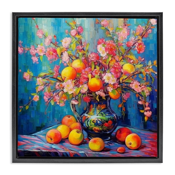 Stupell Industries Modern Peach & Florals Bouquet Black Floating Frame Canvas Art, 18 x 18, by LSR Design Studio