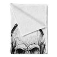 thumbnail image 2 of Skull Soft Flannel Fleece Throw Blanket, Funny Skull Band Dead Street Gangs with Bandanna Hood Rapper Style Grunge Print, Cozy Plush for Indoor and Outdoor Use, 60" x 80", Black White, by Ambesonne, 2 of 5