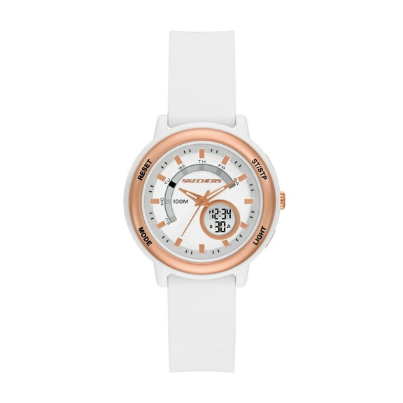 Skechers Women's Salerno Analog-Digital, White Polycarbonate Watch