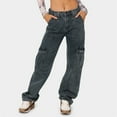 thumbnail image 2 of Sngxgn Womens Wide Leg Casual Jeans Crossover Waisted Stretchy Y2K Denim Pants(Blue,XL), 2 of 8