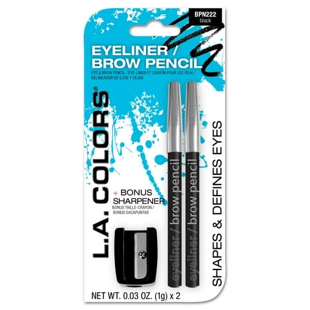 (2 Pack) LA Colors Eyeliner, Brow Pencil & Sharpener,