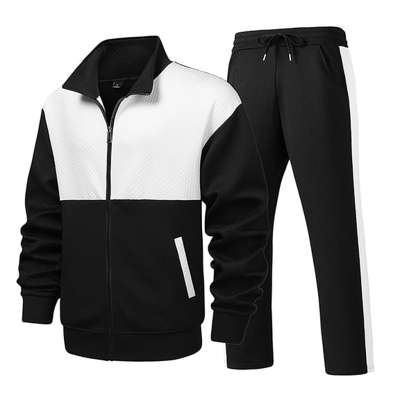 Yusimy Men's Solid Color 2-Piece Athletic Tracksuit Button-Down Collar Long Sleeve Zipper Pocket Sports Pants Casual