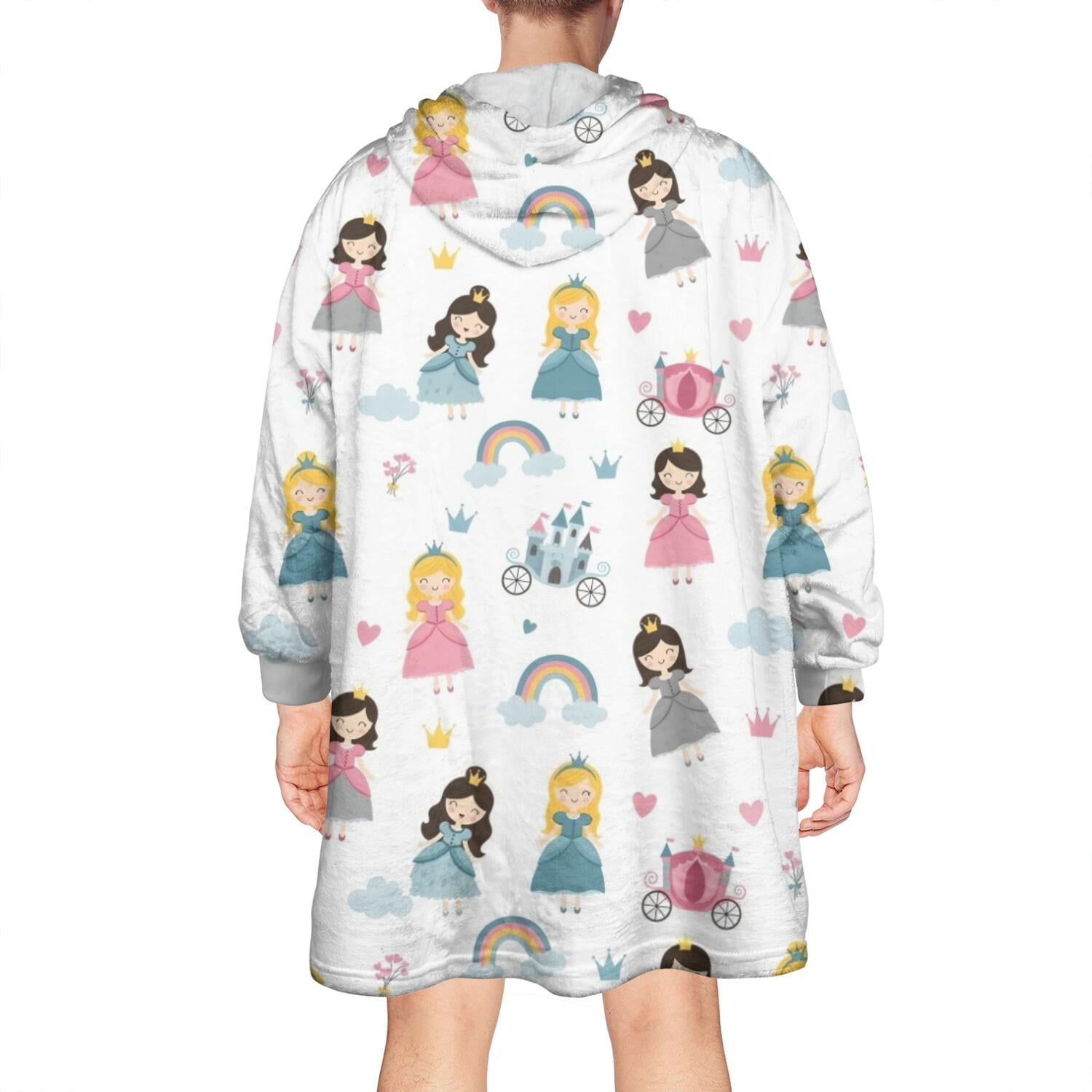 Wearable Oversized Blanket,Princess Carriage Castle Pattern Wearable Blanket Hoodie for Adults,Cozy Hooded Blankets with Super Pockets,Super Warm Fuzzy Pullover for Women & Men