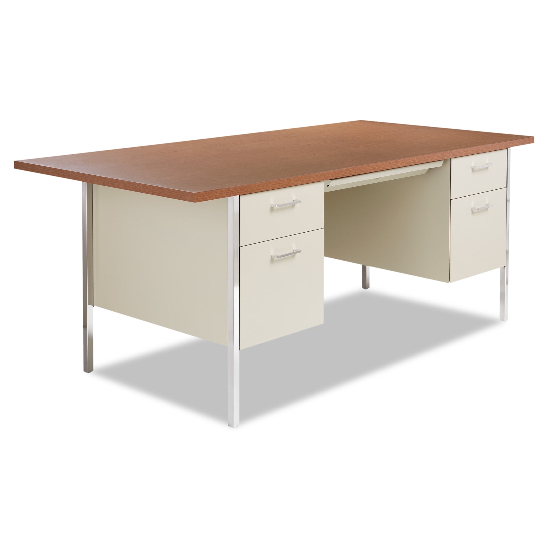 Alera Double Pedestal Steel Desk, Metal Desk, 72w x 36d x 29-1/2h,  Cherry/Putty 