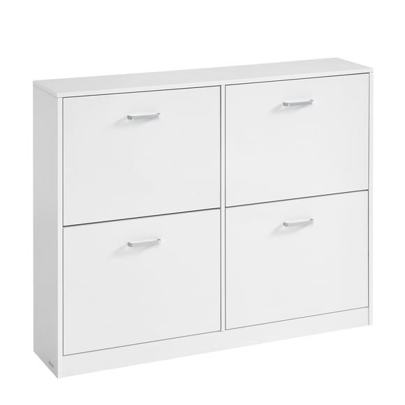 Shoe Cabinet with 4 Flip Doors, Storage Cabinet for 16-28 Pairs of Shoes, Adjustable Dividers, 9.4 x 41.5 x 32.6 Inches, Snow White