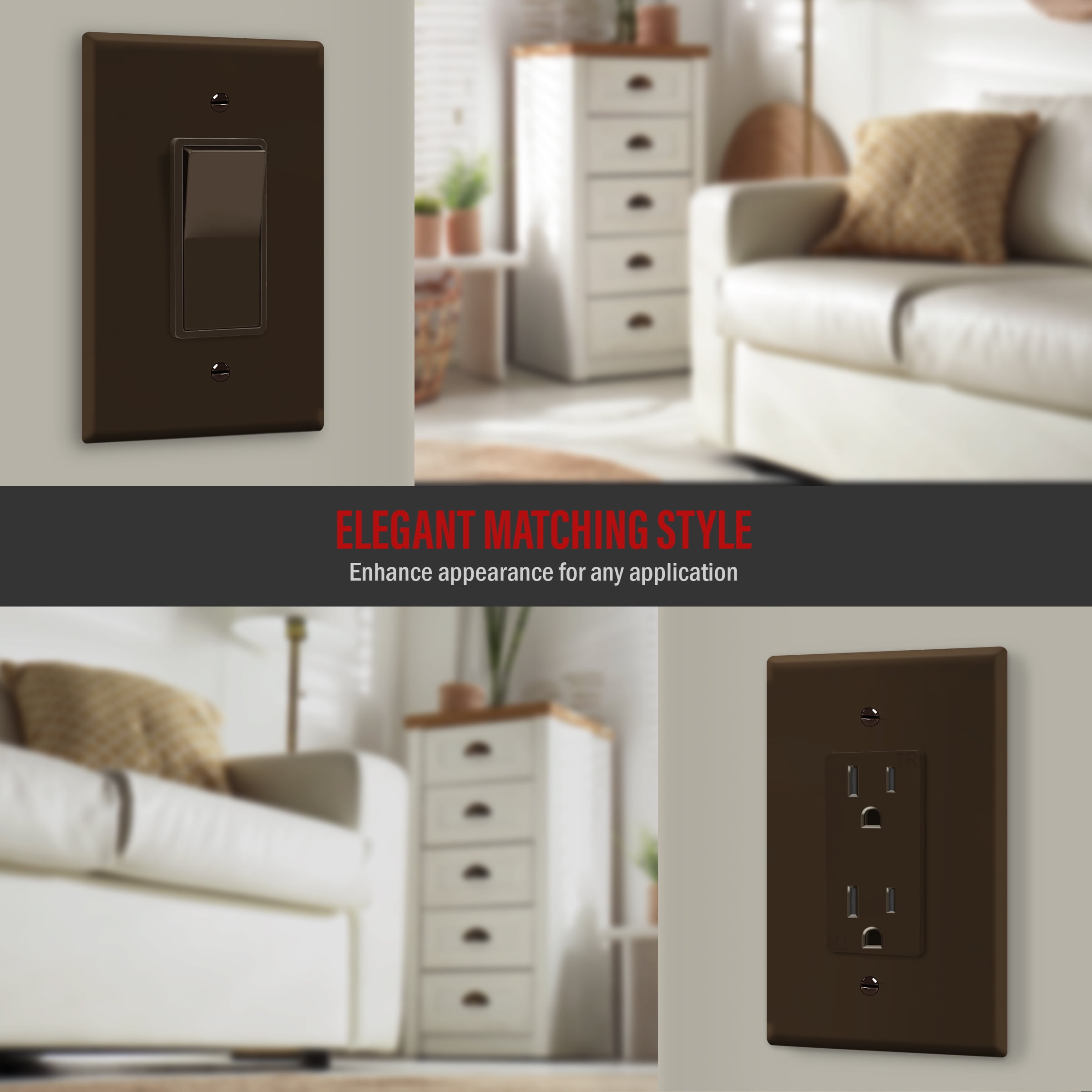 ENERLITES Decorator Light Switch or Receptacle Outlet Wall Plate, Gloss Finish, Over-Size 1-Gang, Unbreakable Polycarbonate Thermoplastic, UL Listed, 8831O-BR, Brown