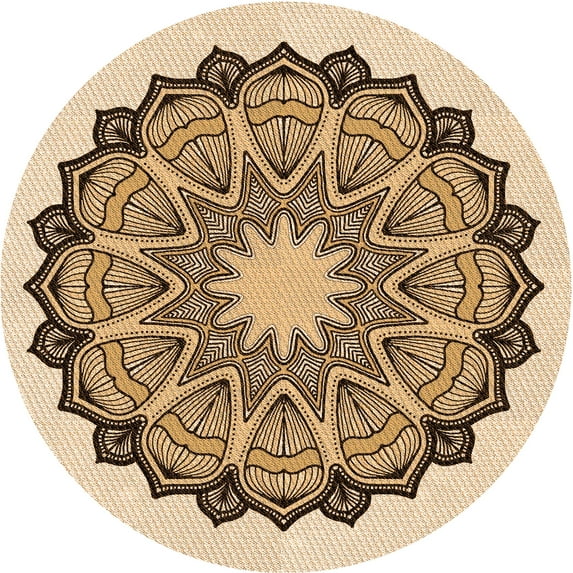 Ahgly Company Indoor Round Patterned Khaki Gold Area Rugs, 6' Round