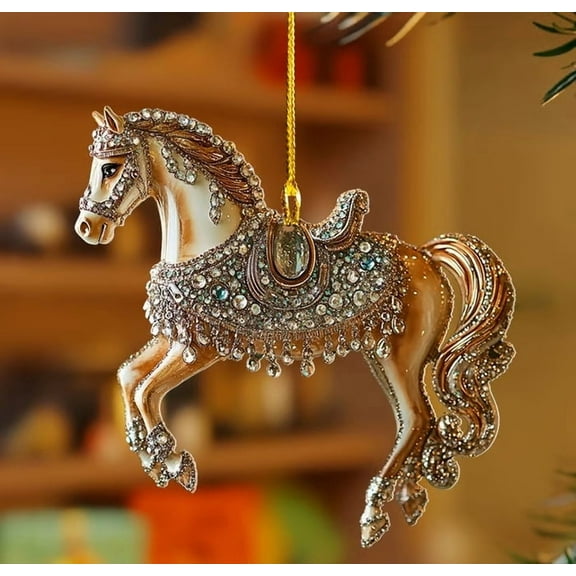 Horse Christmas Ornament, Interesting Christmas Tree Pendant, Metal Horse Ornament with Rhinestones, Horse Gifts for Women,Girls,Horse Lovers, Equestrian Gifts,Christmas Ornaments for Girls