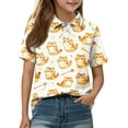 thumbnail image 2 of Girls Polo Shirt Short Sleeve Henley Cute Cartoon Animal Print T Shirts Button Closure Active Comfy School Uniform, 140, 2 of 4
