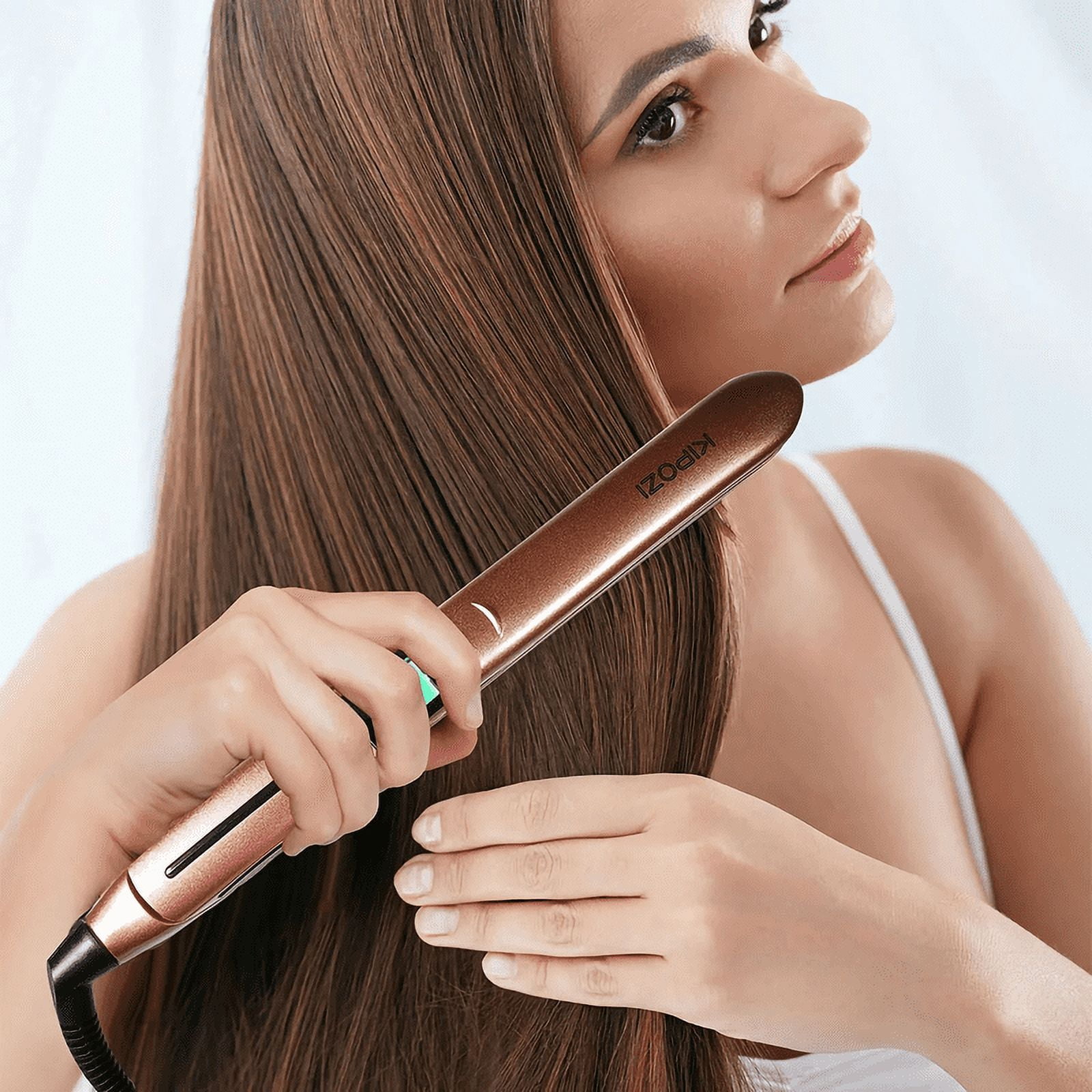 Nano Negative Ion Flat Iron, Anti-Static Hair Straightener with 1 inch Floating Titanium Plates, Champagne Gold