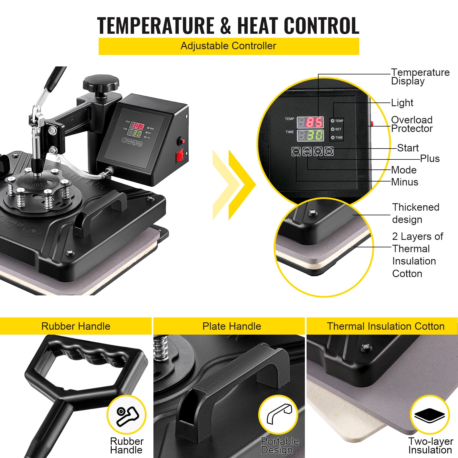Heat Press 10"x10" Easy 4 In 1 Portable Machine for Mug Cap/Hat T-shirts 