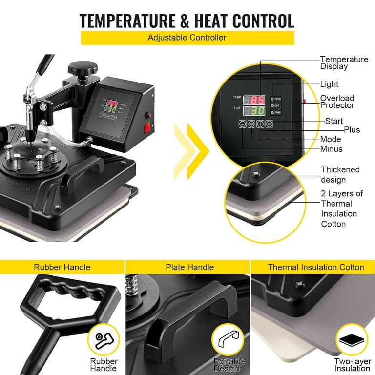 HORGELU Upgraded 5 in 1 Heat Press Machine 15x15 Inch Heat Transfer Machine  360-Degree Swing Away Multifunction Digital Sublimation Combo Heat Press